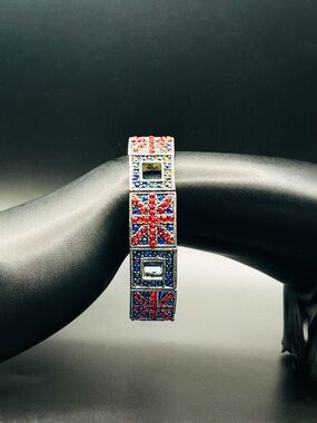 Vintage Style Union Jack Crystal Stretch Bracelet